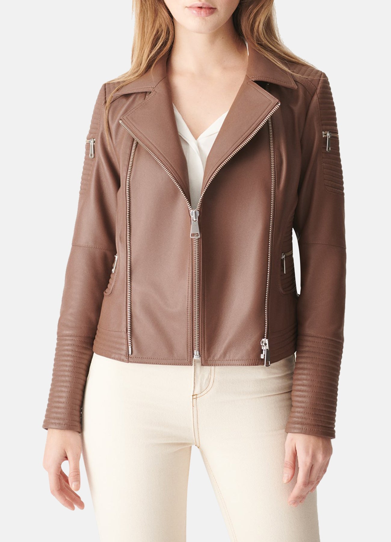 Womens Tan Brown Biker Leather Jacket