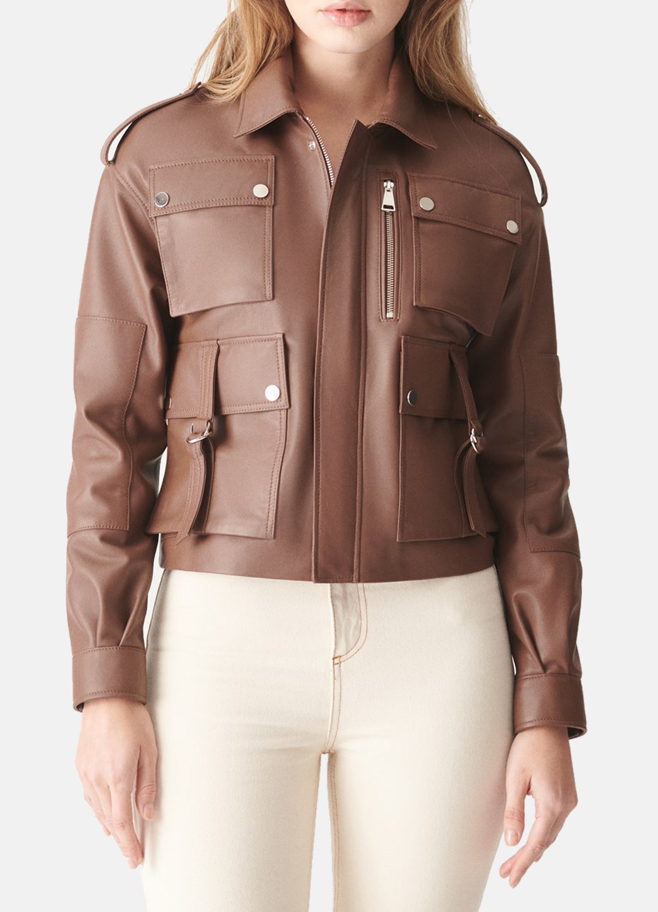 Womens Tan Sport Biker Leather Jacket