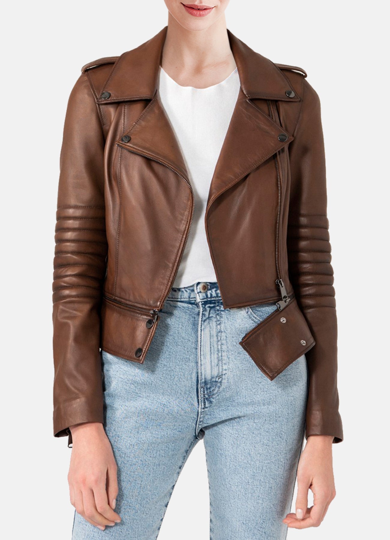 Womens Fitted Brown Biker Leather Jacket