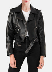 Womens Casual Black Biker Leather Jacket