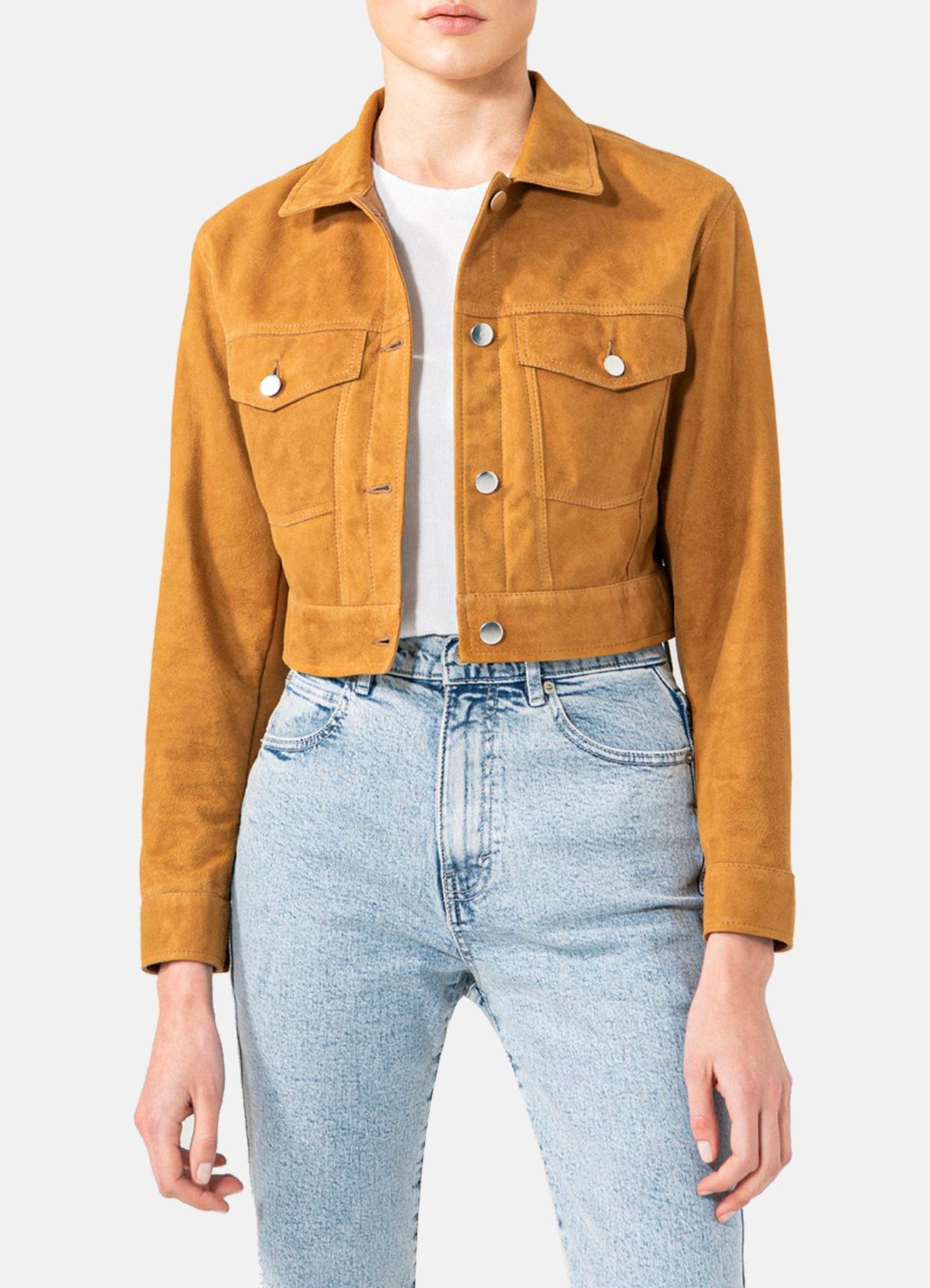 Womens TAN Denim Style Suede Leather Jacket