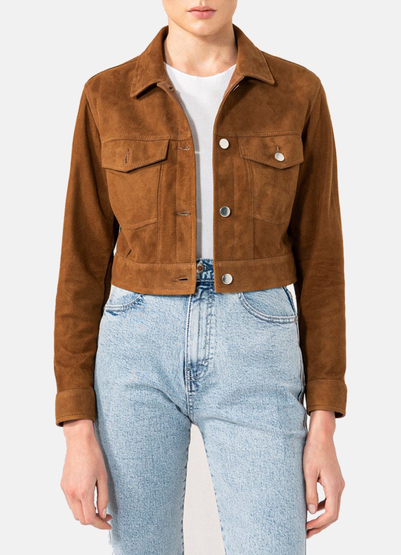 Womens Brown Short Length Suede Leather Jacket