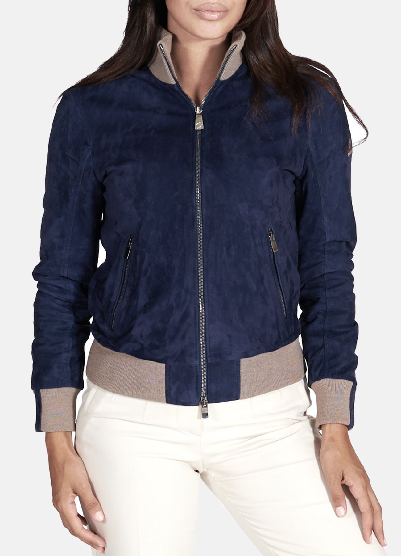 Womens Blue Slimfit Suede Leather Jacket