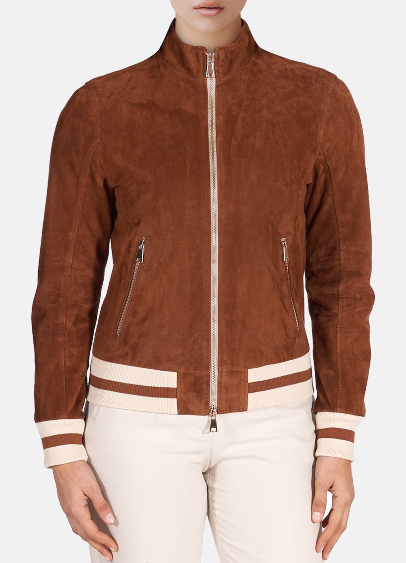 Womens Brown Bomber Suede Leather Jacket