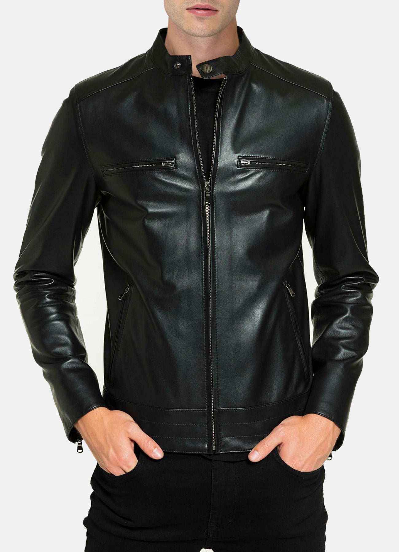 Mens Classic Black Lambskin Leather Jacket