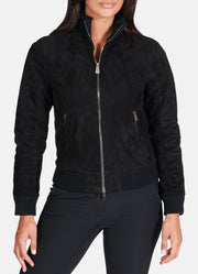 Womens Deep Black Suede Leather Jacket