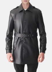 Mens Black Mid-Length Leather Coat