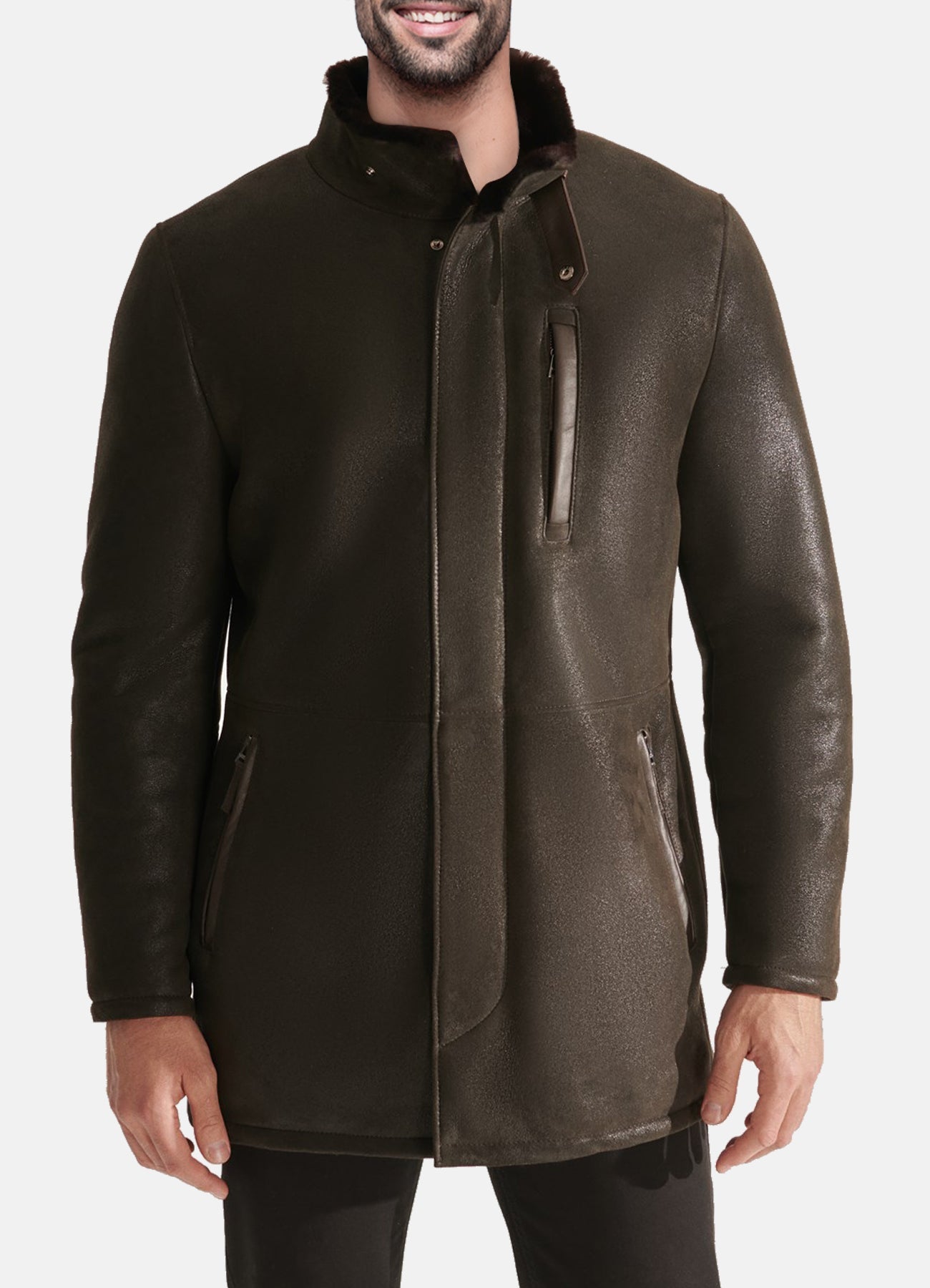 Mens Dark Brown Authentic Shearling Leather Coat