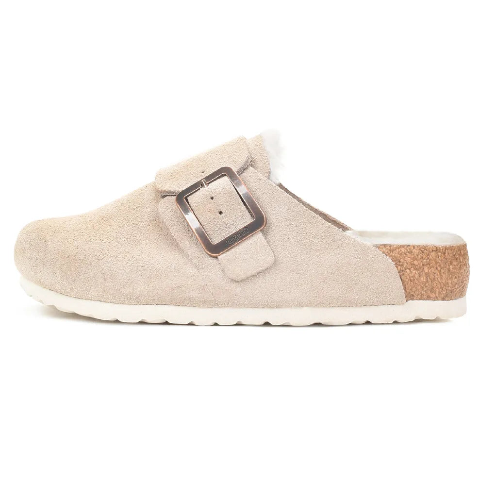Women’s Genuine Leather Fur-Lined Shearling Clogs with Arch Support