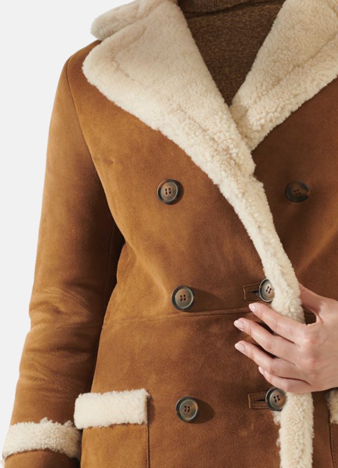 Womens Casual Tan Shearling Leather Coat