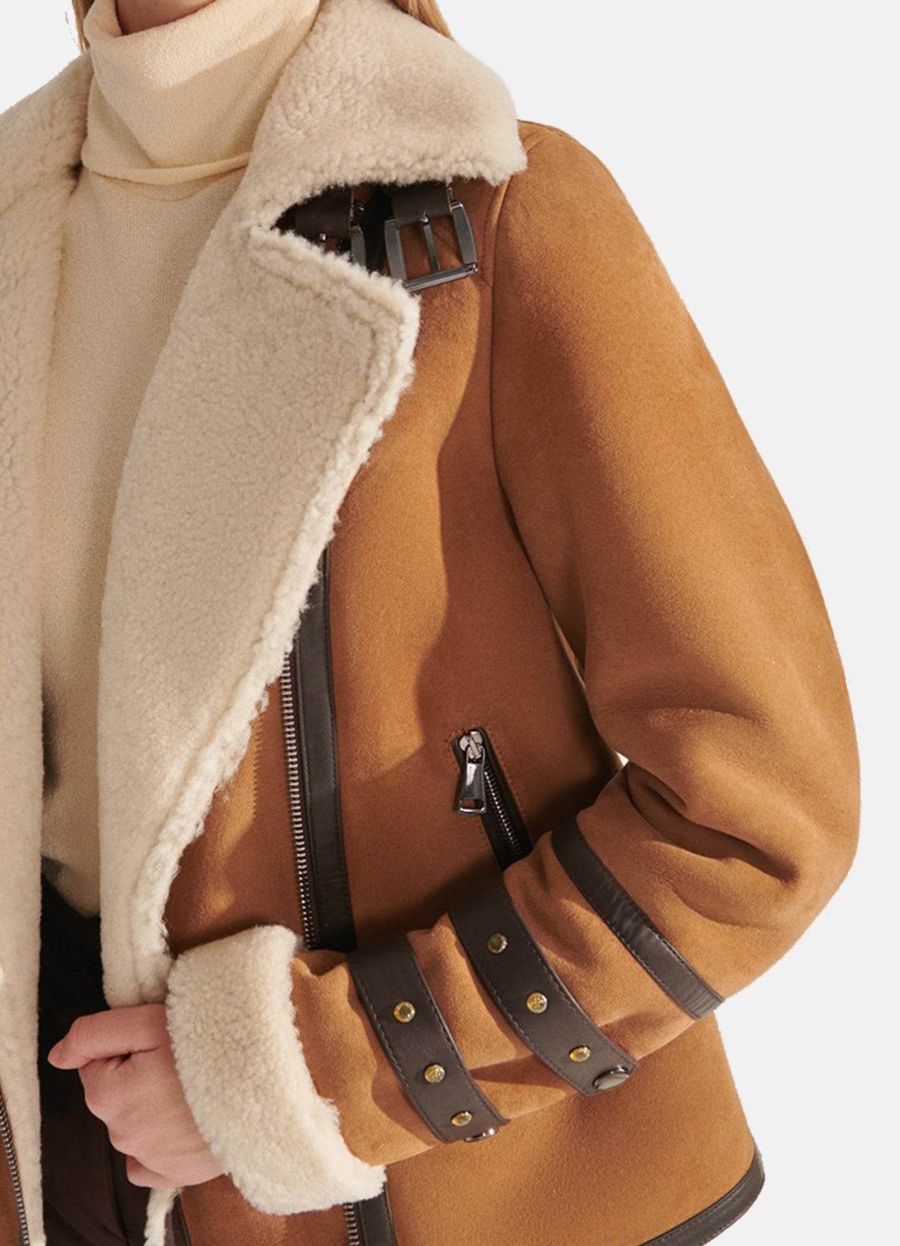 Womens Tan Suede Shearling Leather Jacket