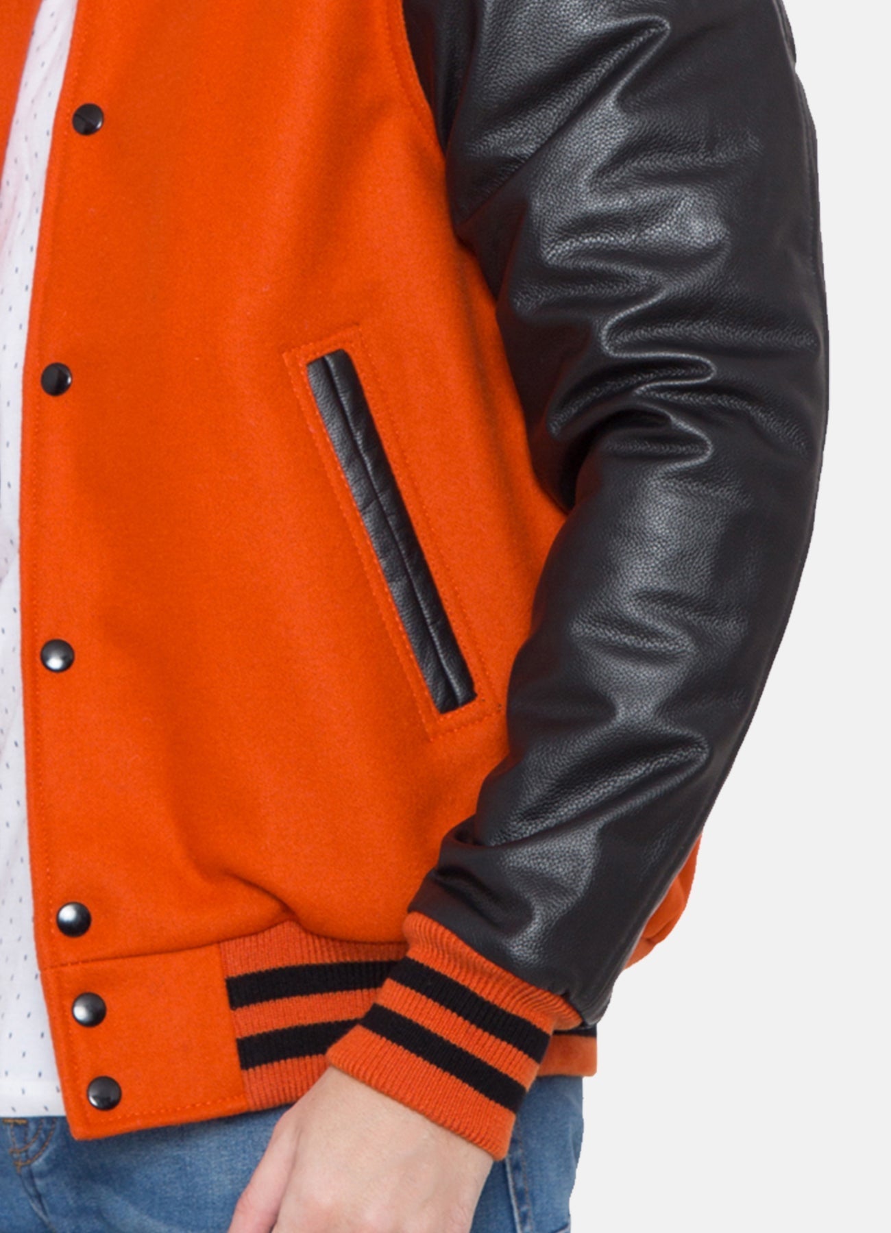 Mens Orange and Black Varsity Jacket