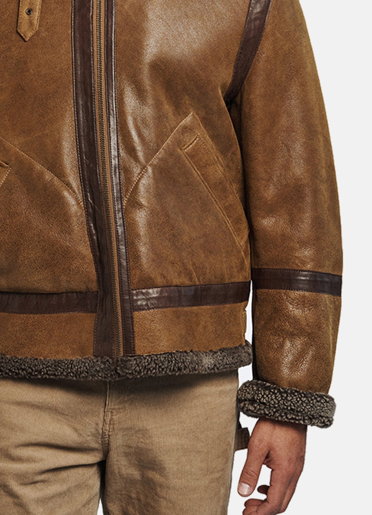 Mens Vintage Brown Shearling Leather Jacket