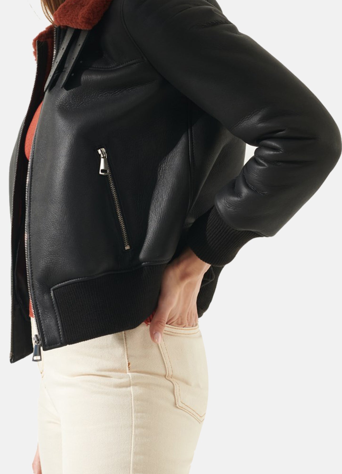 Womens Authentic Black Shearling Leather Jacket