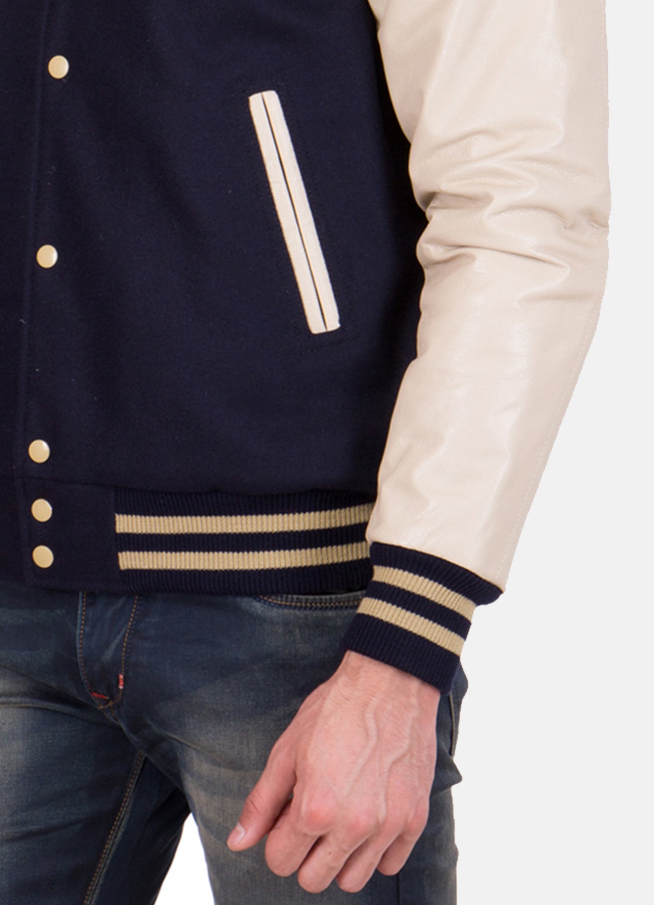 Mens Black and Beige Varsity Jacket