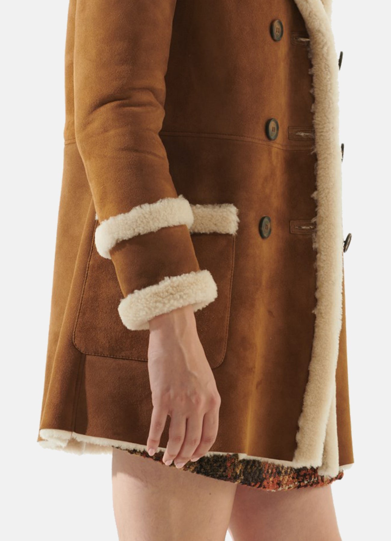 Womens Casual Tan Shearling Leather Coat