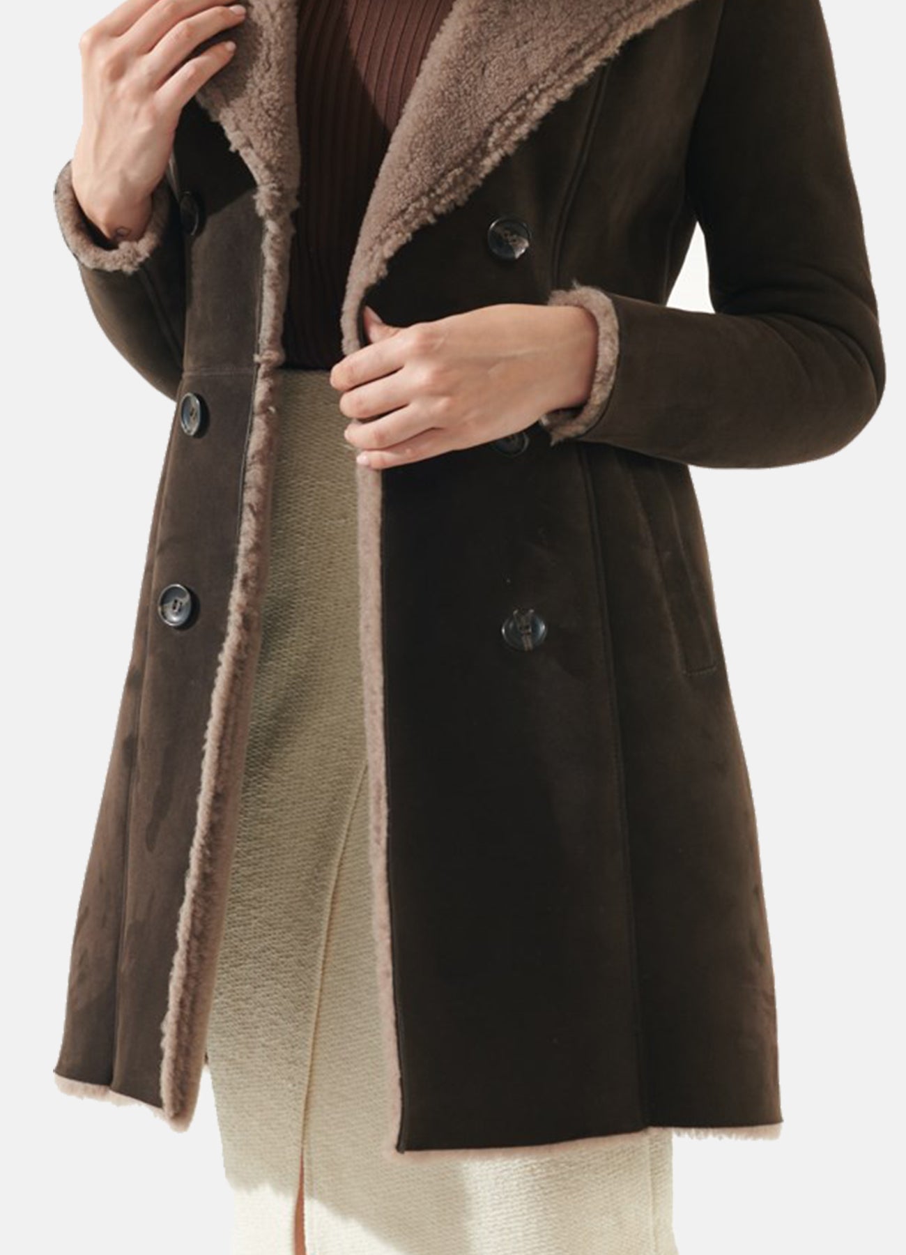 Womens Dark Brown Shearling Leather Coat
