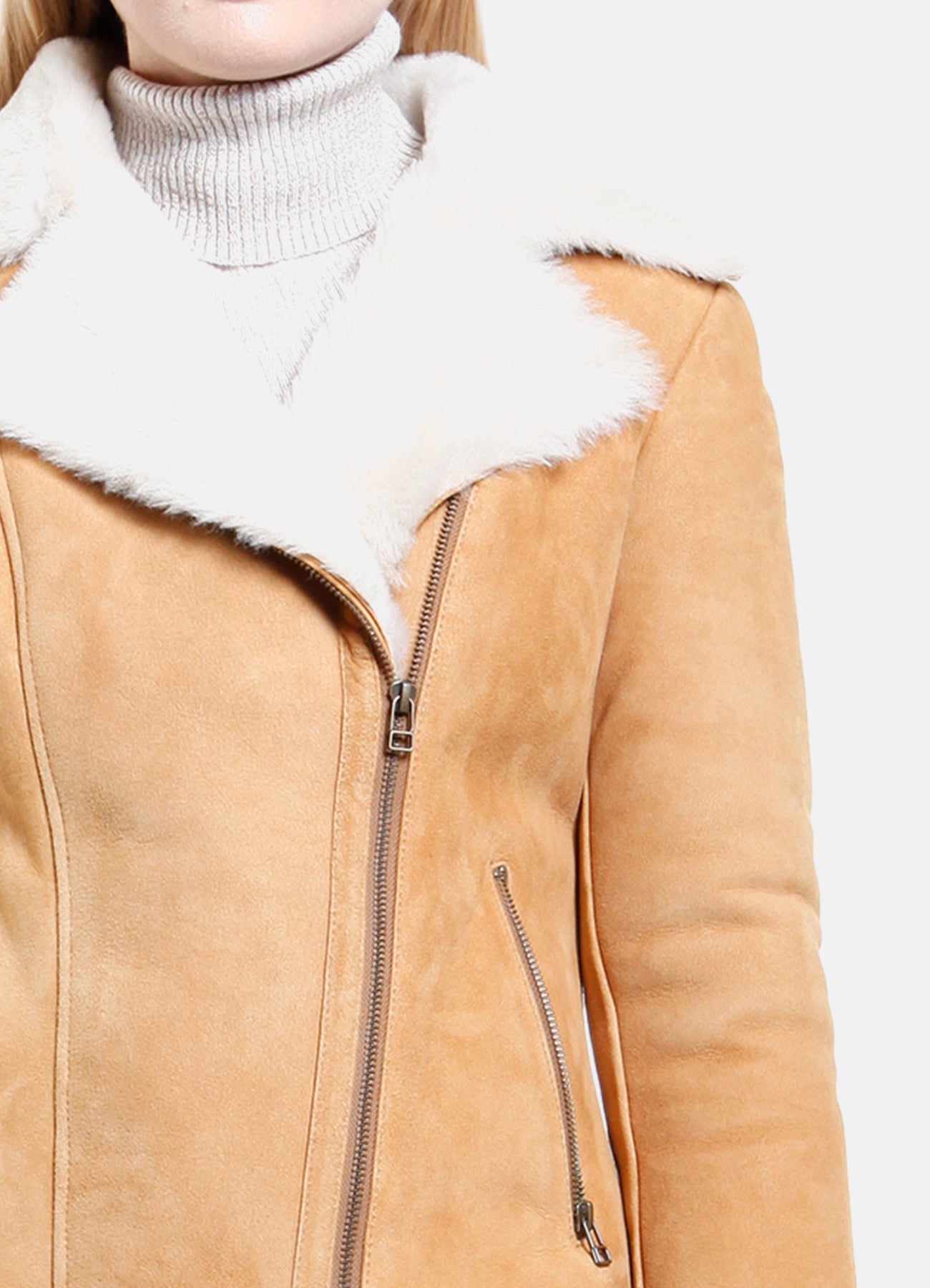 Womens Classic Tan Shearling Leather Jacket