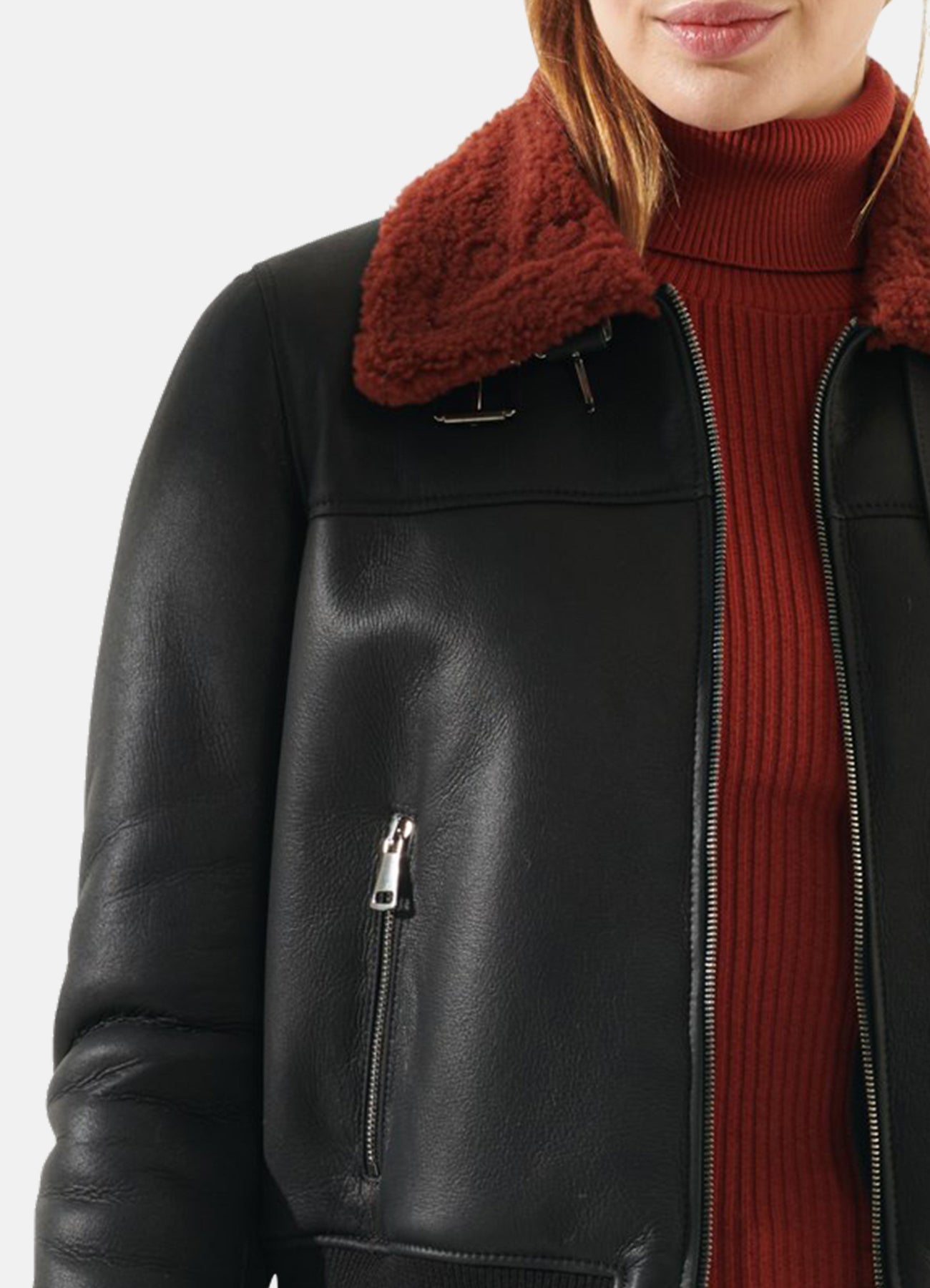 Womens Authentic Black Shearling Leather Jacket