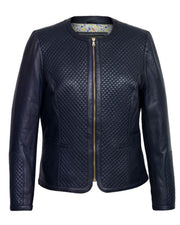 Women’s Navy Quilted Leather Jacket