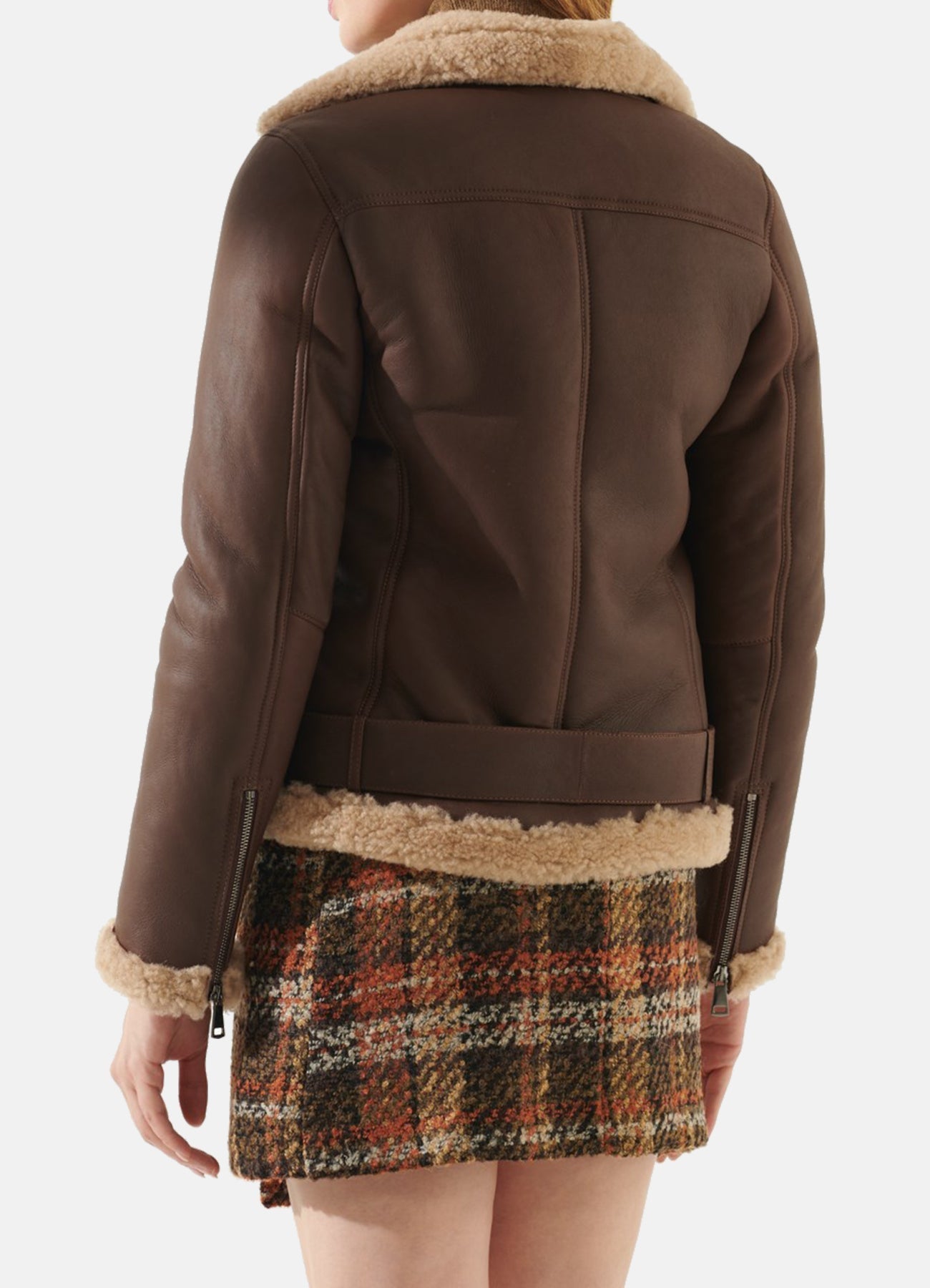 Womens Chocolate Brown Shearling Leather Jacket