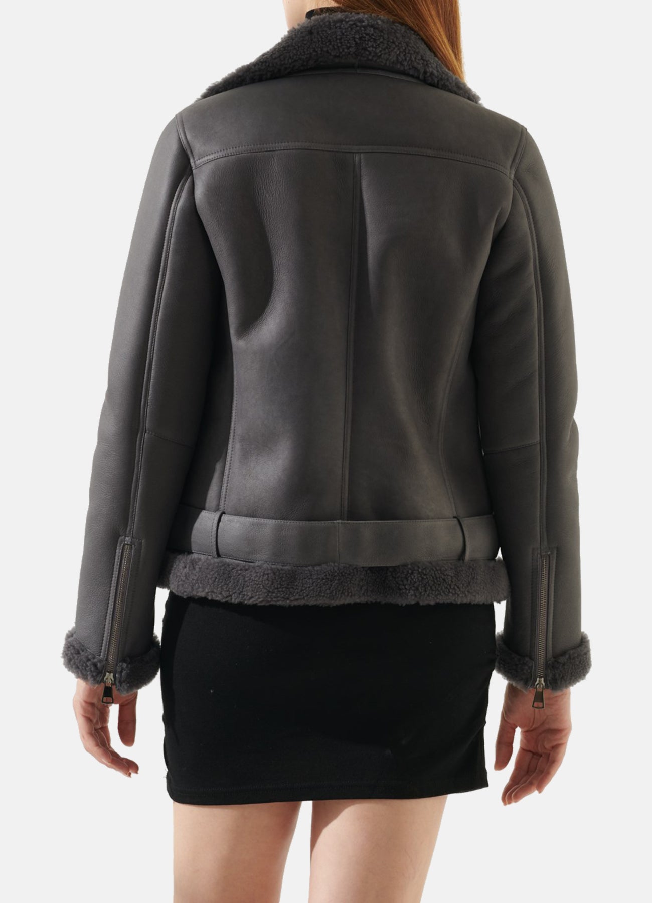 Womens Vintage Grey Shearling Leather Jacket