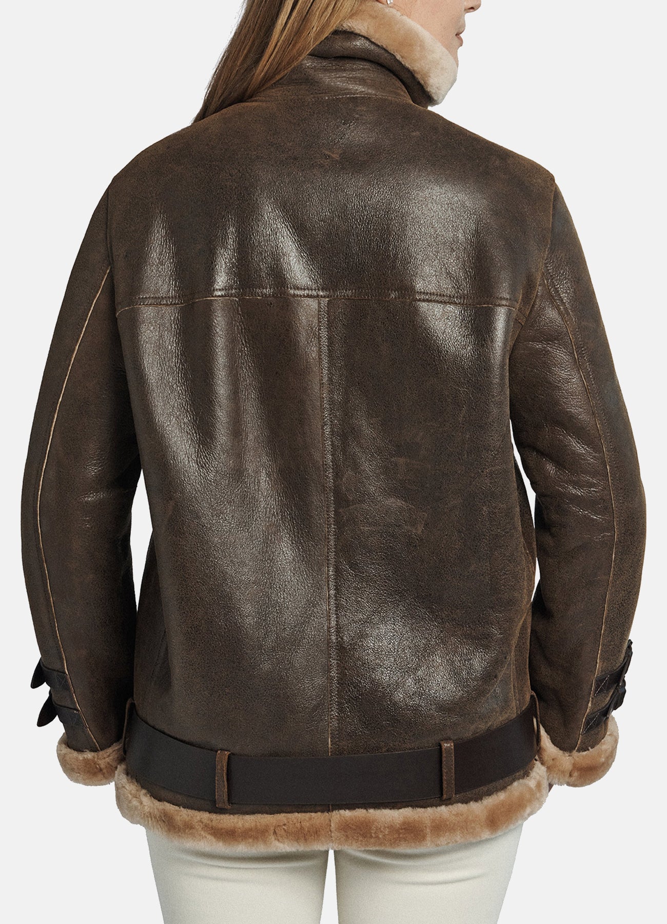 Womens Oversized Brown Shearling Leather Jacket