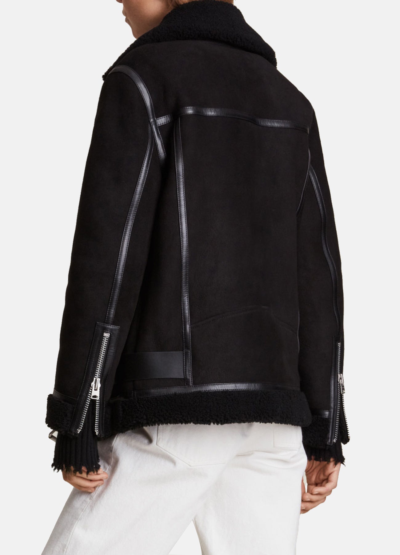 Womens Matt Black Shearling Leather Jacket