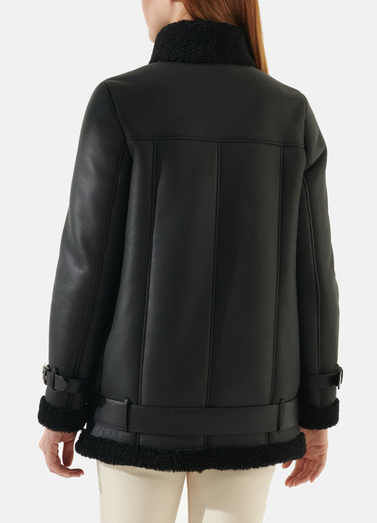 Womens Casual Black Oversized Shearling Leather Jacket
