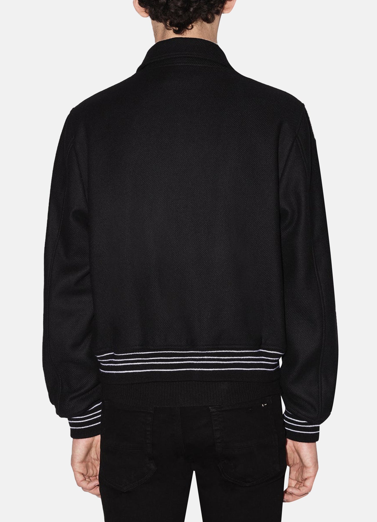 Mens Deep Black Bone Design Varsity Jacket