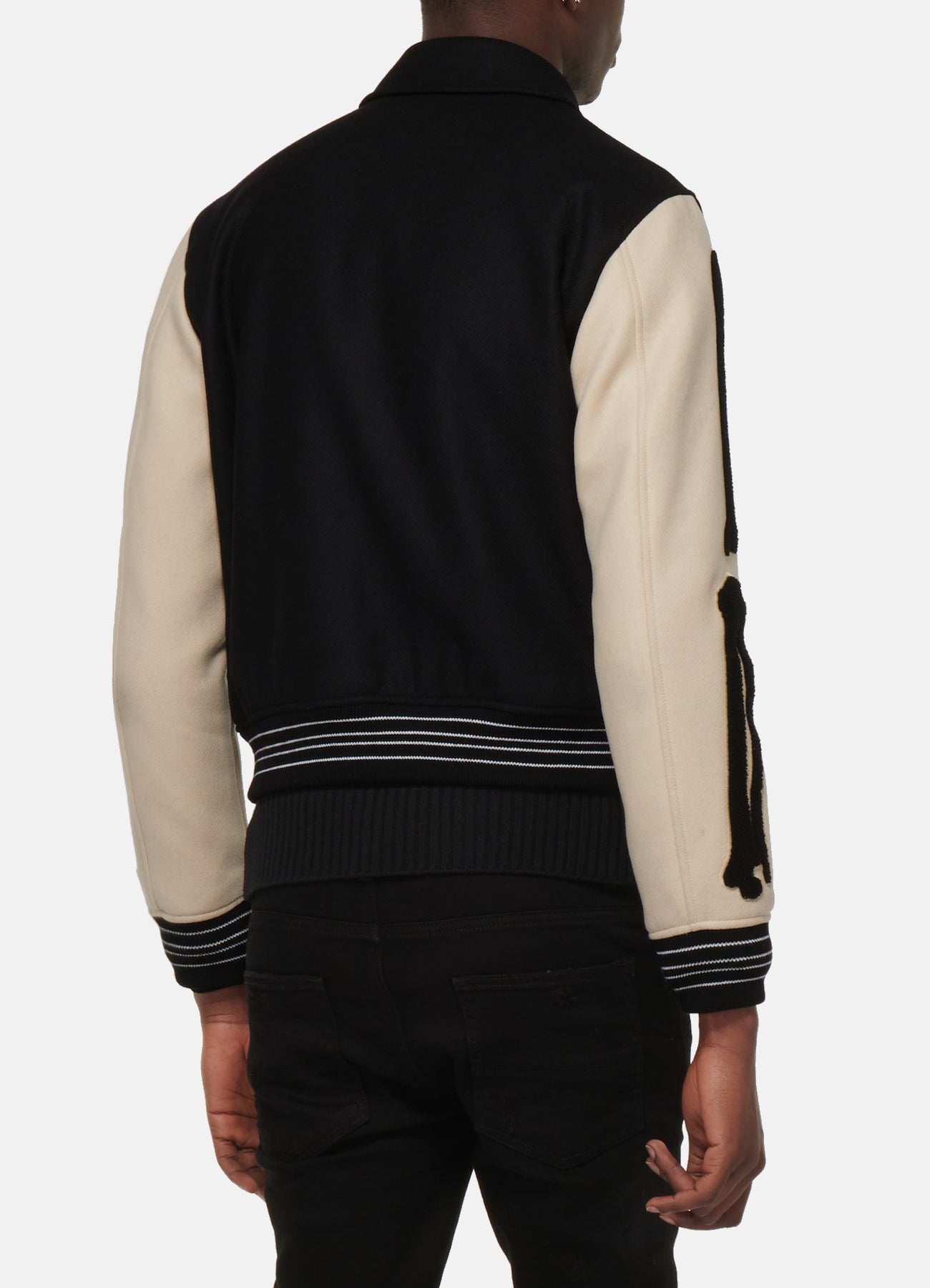 Mens Black and Beige Bone Design Varsity Jacket