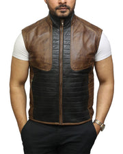Men's Black and Brown Body Warmer Leather Vest