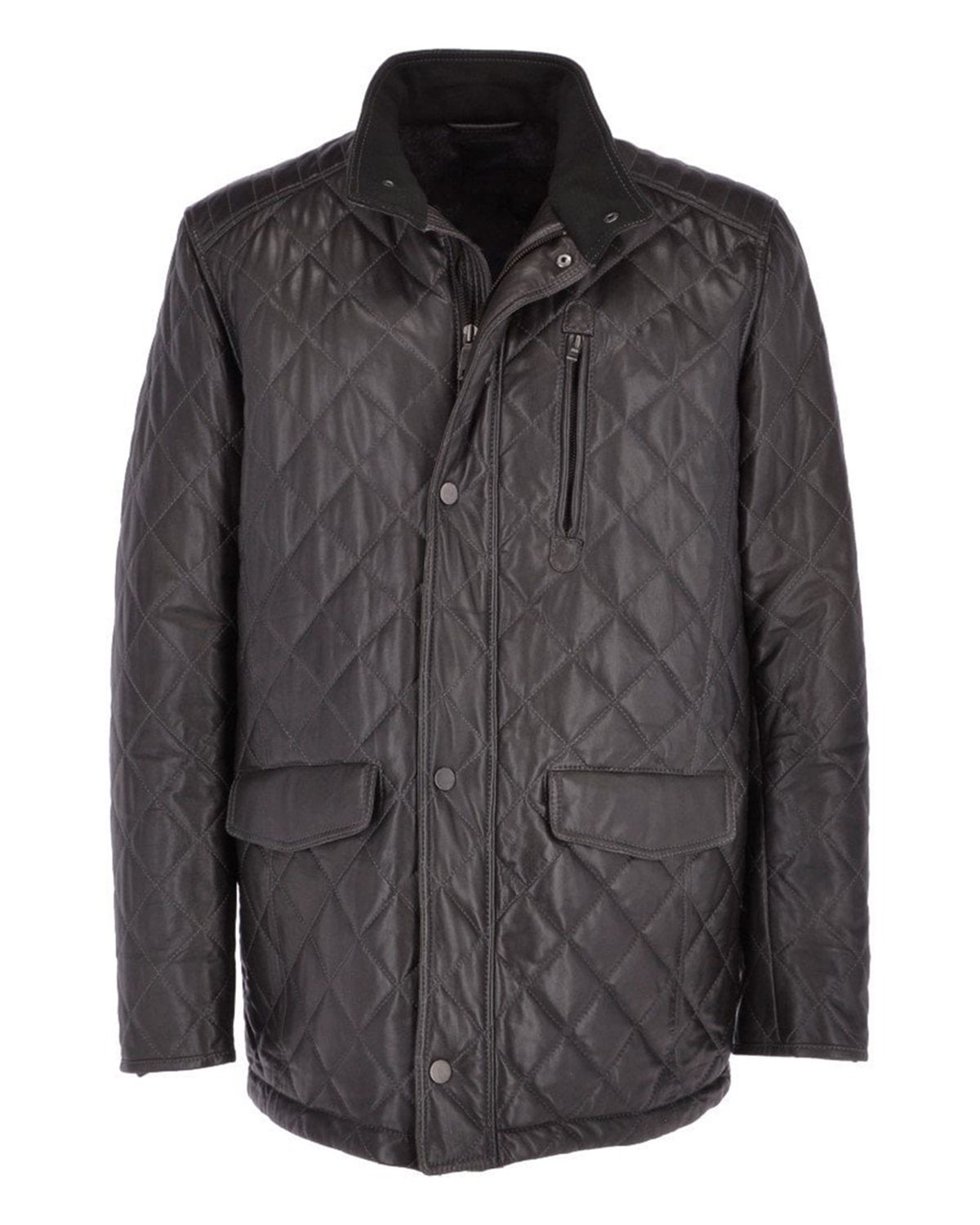Men's Diamond Quilted Black Leather Coat