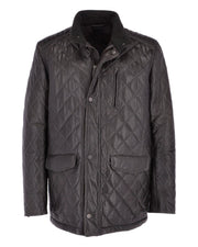 Men's Diamond Quilted Black Leather Coat