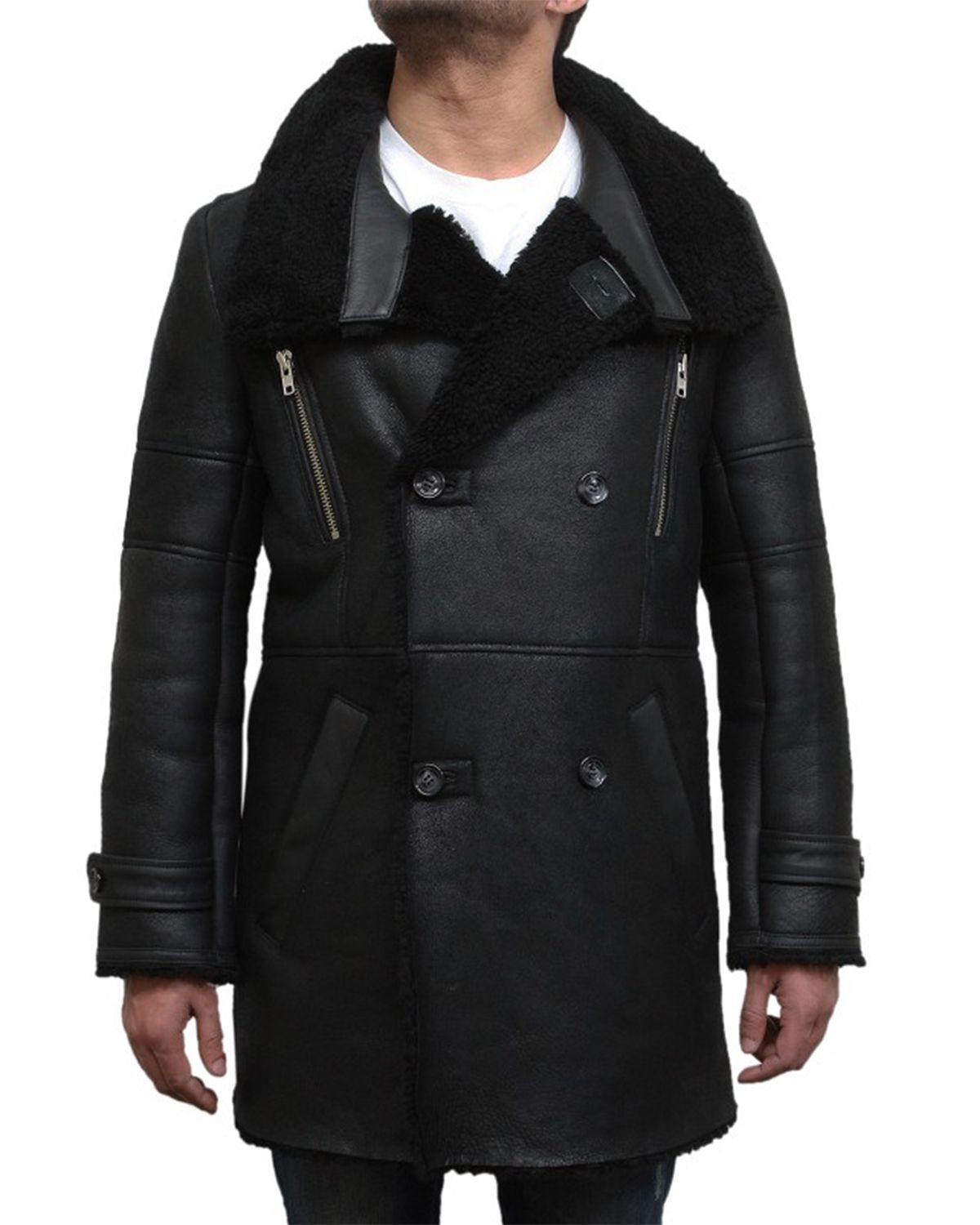 Men's Black Foldable Notched Fur collar Duffle Coat