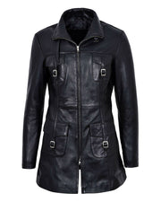 Women's Fur Collar Real Leather Coat