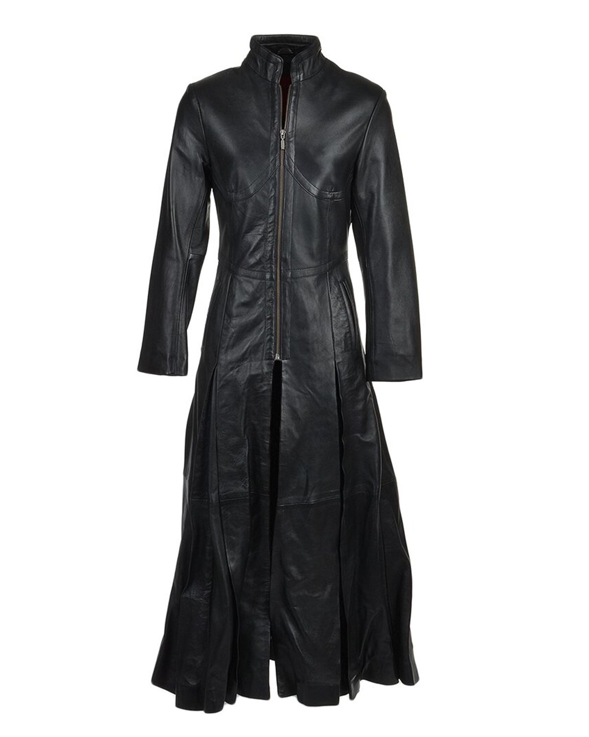 Women's Black Long Length Real Sheepskin Leather Gothic Coat