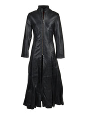 Women's Black Long Length Real Sheepskin Leather Gothic Coat