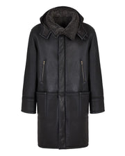 Men's Black Hooded Real Leather Coat