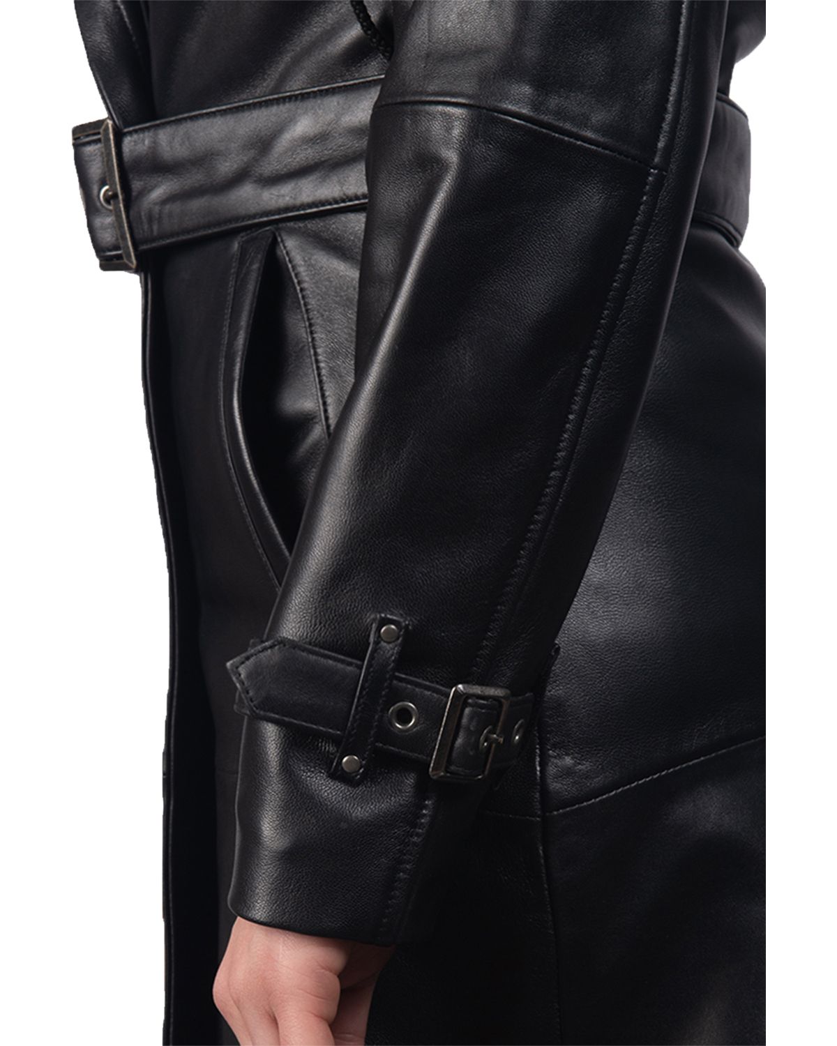 Women's Hooded Real Leather Long Trench Coat