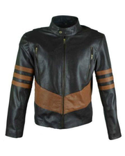 Men's Black Cafe Racer With Brown Stripes Leather Jacket