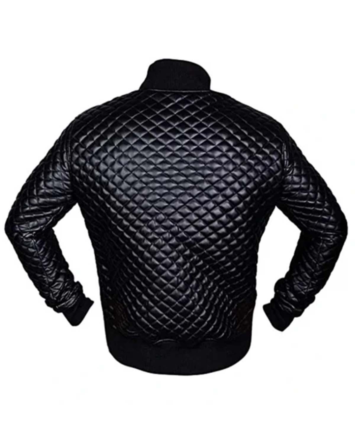 Mens Diamond Quilted Black Motorcycle Bomber Jacket