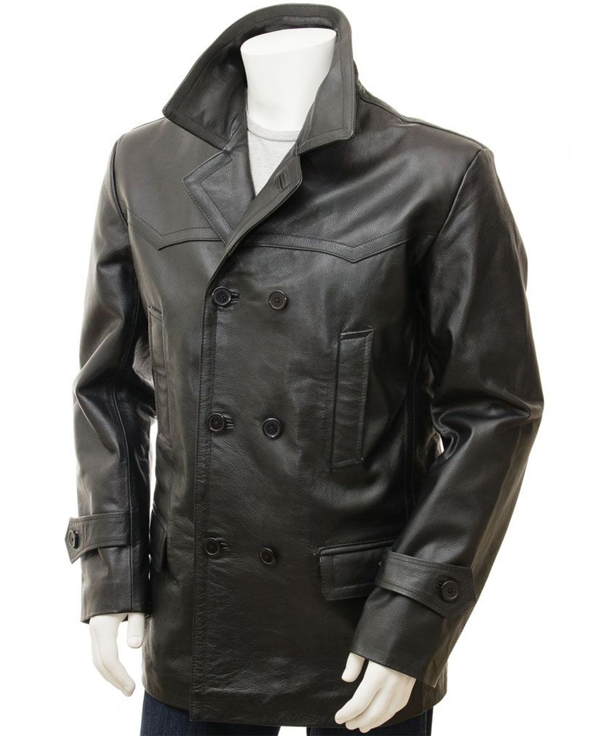Men's Real Sheepskin Leather Classic Style Peacoat