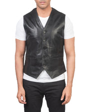 Men's Distressed Genuine Sheepskin Leather Vest