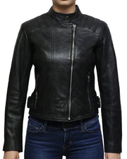 Women's Black Short Length Biker Jacket