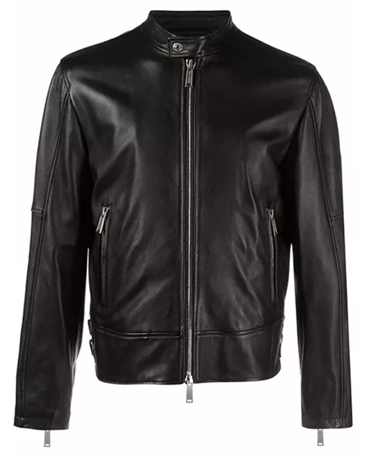Mens Black Leather Racer Jacket