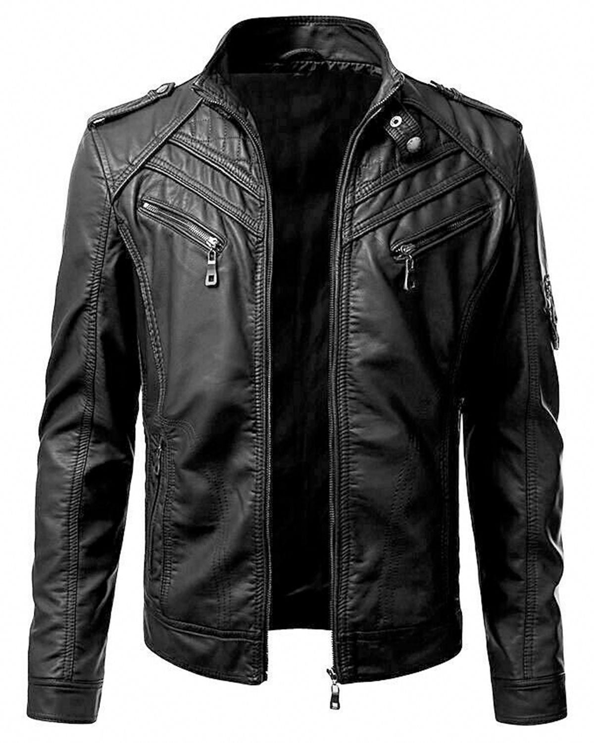 Men's Black Slim Fit Biker Real Leather Jacket