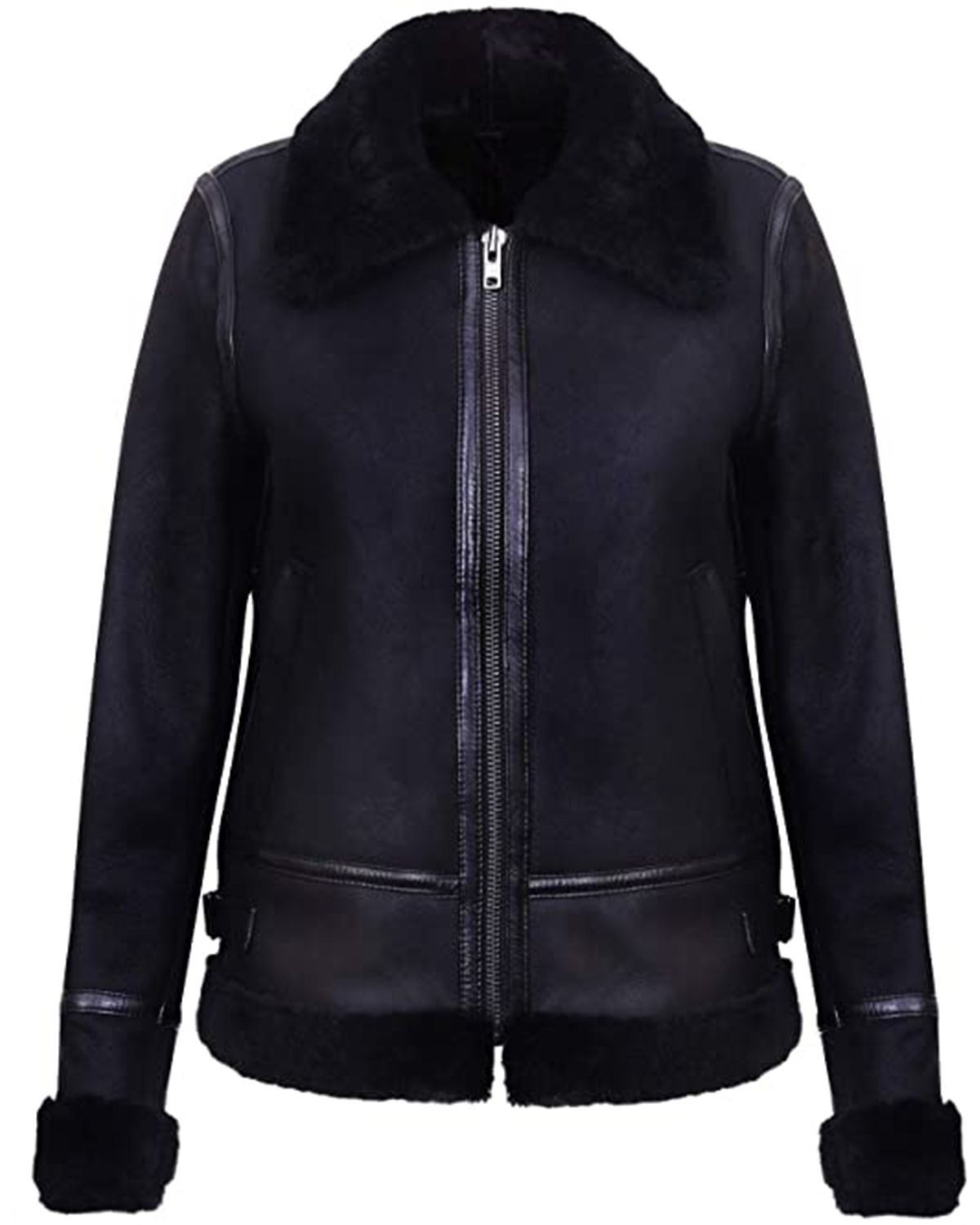 Women's Black Aviator Biker Genuine Sheepskin Leather Jacket