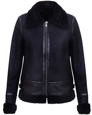 Women's Black Aviator Biker Genuine Sheepskin Leather Jacket