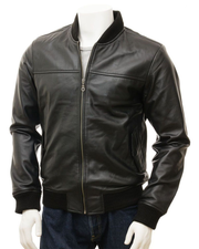 Men's Black Classic Leather Bomber Jacket